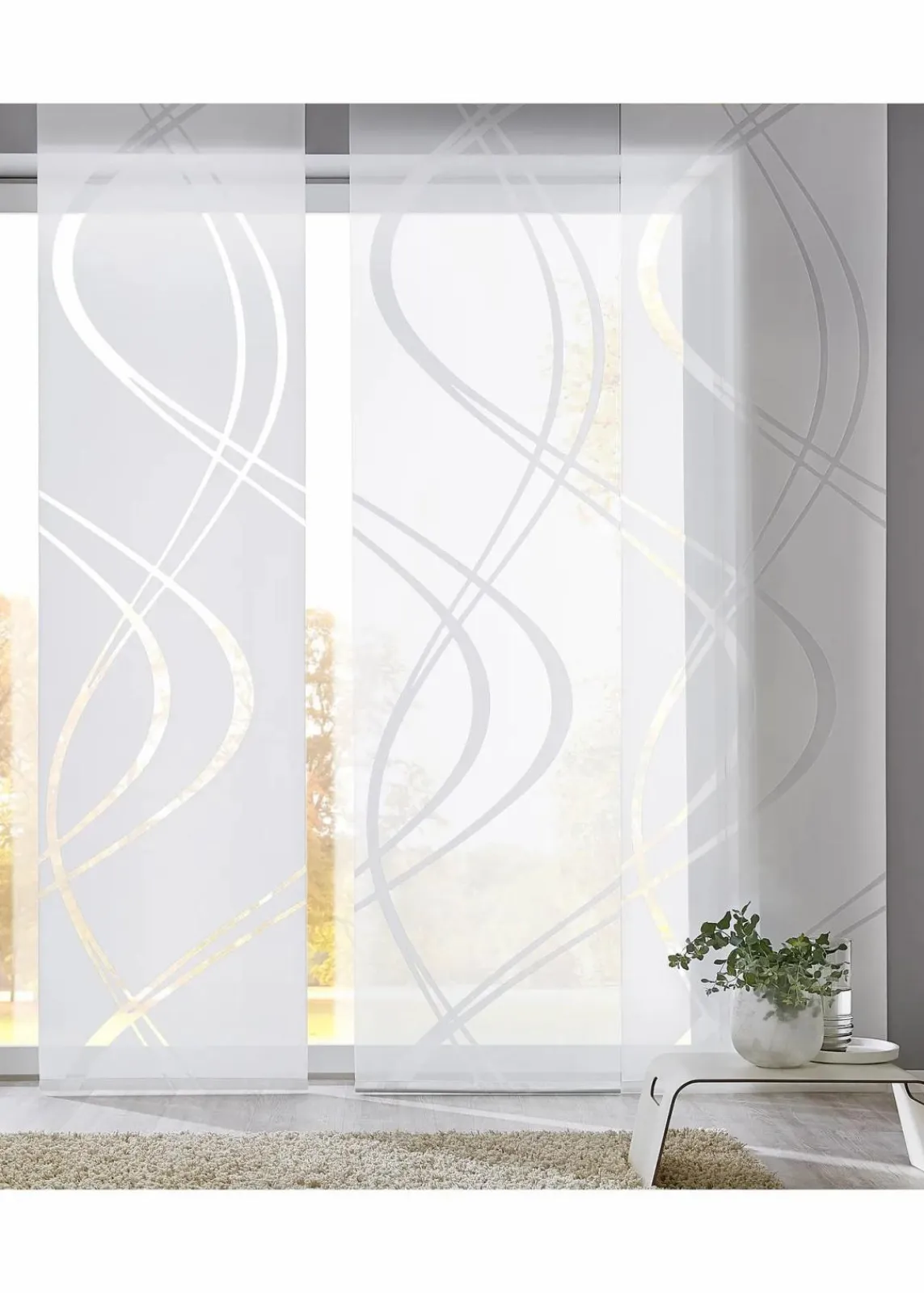 bonprix Schiebegardinen|Schiebegardinen Set mit Scherli Musterung wollweiß