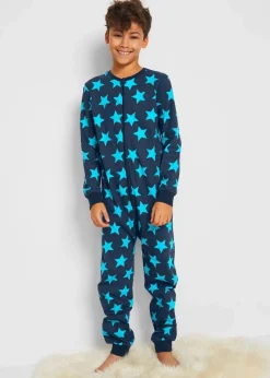bonprix Jungen·Nachtwäsche|Schlafoverall aus reiner Bio-Baumwolle dunkelblau/türkis