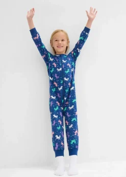 bonprix Mädchen·Nachtwäsche|Schlafoverall aus reiner Bio-Baumwolle mit Puppenoverall (2-tlg. Set) enzianblau