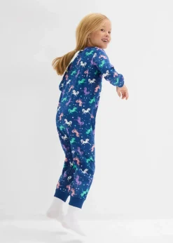 bonprix Mädchen·Nachtwäsche|Schlafoverall aus reiner Bio-Baumwolle mit Puppenoverall (2-tlg. Set) enzianblau