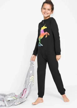 bonprix Mädchen·Nachtwäsche|Schlafoverall mit weicher Baumwolle schwarz bedruckt