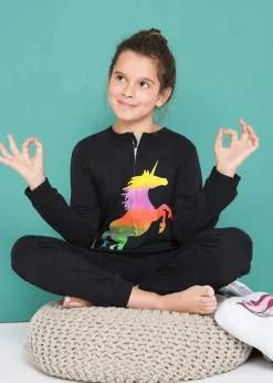 bonprix Mädchen·Nachtwäsche|Schlafoverall mit weicher Baumwolle schwarz bedruckt