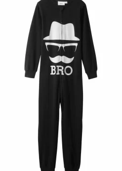 bonprix Mädchen·Nachtwäsche|Jungen·Nachtwäsche|Schlafoverall mit weicher Bio-Baumwolle schwarz bedruckt