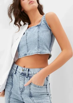 bonprix Bekleidung·Shirts & Tops|Jeans|Schlagjeans High Waist eisblau denim