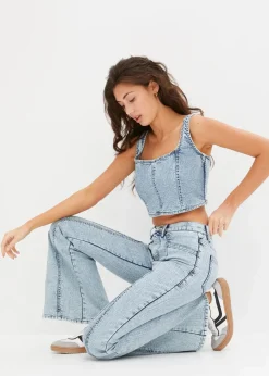 bonprix Bekleidung·Shirts & Tops|Jeans|Schlagjeans High Waist eisblau denim