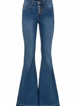 bonprix Bekleidung·Shirts & Tops|Jeans|Schlagjeans mit offenem Saumabschluss blau denim