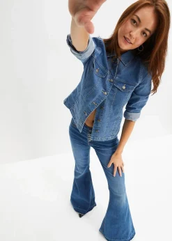 bonprix Bekleidung·Shirts & Tops|Jeans|Schlagjeans mit offenem Saumabschluss blau denim