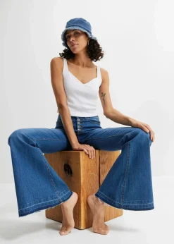 bonprix Bekleidung·Shirts & Tops|Jeans|Schlagjeans mit offenem Saumabschluss blau denim