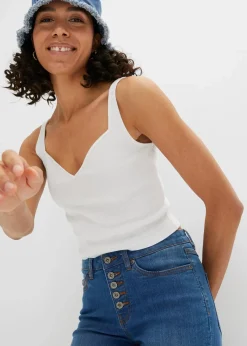 bonprix Bekleidung·Shirts & Tops|Jeans|Schlagjeans mit offenem Saumabschluss blau denim