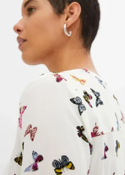 bonprix Bekleidung·Jacken & Mäntel|Blusen & Tuniken|Schlupfbluse aus fließender Viskose wollweiß schmetterlinge