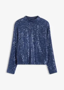 bonprix Blusen & Tuniken|Bekleidung·Jacken & Mäntel|Schlupfbluse mit Pailletten dunkelblau