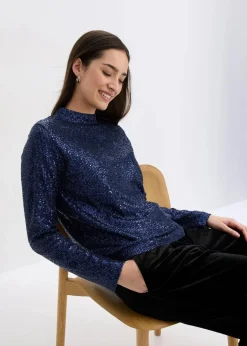bonprix Blusen & Tuniken|Bekleidung·Jacken & Mäntel|Schlupfbluse mit Pailletten dunkelblau