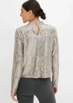 bonprix Bekleidung·Jacken & Mäntel|Blusen & Tuniken|Schlupfbluse mit Pailletten hellgold