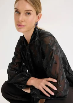 bonprix Bekleidung·Jacken & Mäntel|Festliche Mode|Schlupfbluse mit Stickerei schwarz
