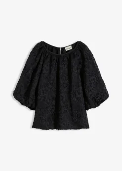 bonprix Bekleidung·Jacken & Mäntel|Blusen & Tuniken|Schlupfbluse mit strukturiertem Blumen-Muster​ schwarz