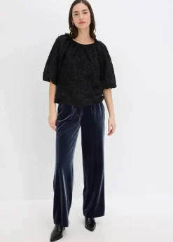 bonprix Bekleidung·Jacken & Mäntel|Blusen & Tuniken|Schlupfbluse mit strukturiertem Blumen-Muster​ schwarz