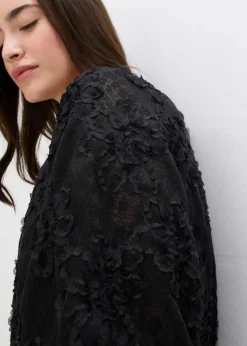 bonprix Bekleidung·Jacken & Mäntel|Blusen & Tuniken|Schlupfbluse mit strukturiertem Blumen-Muster​ schwarz