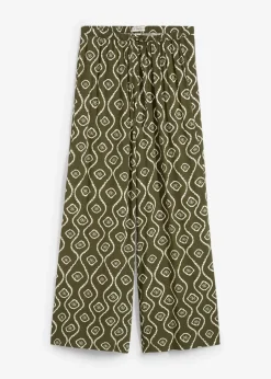 bonprix Bekleidung·Kleider|Hosen|Schlupfhose aus fließender Viskose dunkeloliv bedruckt