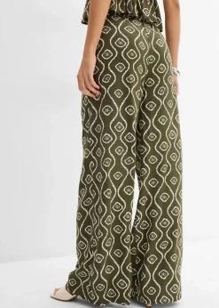 bonprix Bekleidung·Kleider|Hosen|Schlupfhose aus fließender Viskose dunkeloliv bedruckt