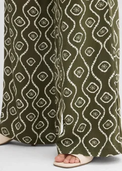 bonprix Bekleidung·Kleider|Hosen|Schlupfhose aus fließender Viskose dunkeloliv bedruckt