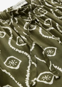 bonprix Bekleidung·Kleider|Hosen|Schlupfhose aus fließender Viskose dunkeloliv bedruckt