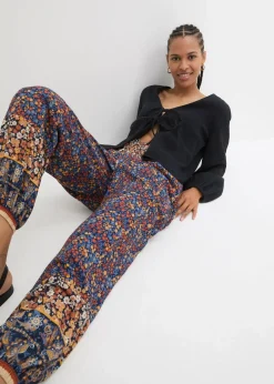 bonprix Bekleidung·Kleider|Hosen|Schlupfhose aus fließender Viskose dunkelblau paisley