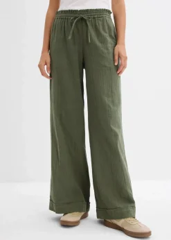 bonprix Hosen|Zweiteiler & Sets|Schlupfhose aus luftigem Musselin schlammgrün
