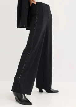 bonprix Bekleidung·Kleider|Hosen|Schlupfhose aus Punto di Roma mit Glitzersteinchen schwarz