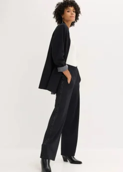 bonprix Bekleidung·Kleider|Hosen|Schlupfhose aus Punto di Roma mit Glitzersteinchen schwarz