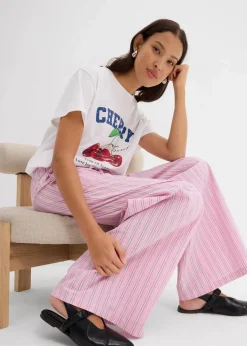 bonprix Bekleidung·Kleider|Hosen|Schlupfhose aus reiner Baumwolle rosa/weiß gestreift