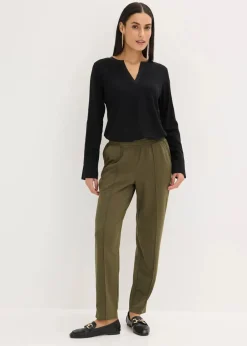 bonprix Bekleidung·Kleider|Hosen|Schlupfhose mit Biese dunkeloliv