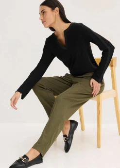 bonprix Bekleidung·Kleider|Hosen|Schlupfhose mit Biese dunkeloliv