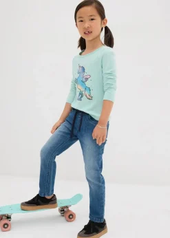 bonprix Mädchen 2-8 Jahre·Jeans & Hosen|Schlupfjeans Mid Waist, Bequembund blau denim