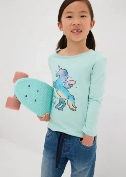 bonprix Mädchen 2-8 Jahre·Jeans & Hosen|Schlupfjeans Mid Waist, Bequembund blau denim