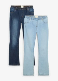 bonprix Mädchen 9-16 Jahre·Mehrfachpacks|Mädchen 9-16 Jahre·Jeans|Schlupfjeans Mid Waist (2er Pack) dunkelblau denim+hellblau denim