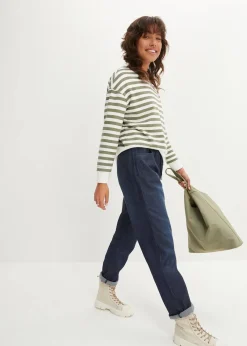 bonprix Jeans|Kurzgrößen|Schlupfjeans, Straight hellblau denim+dunkelblau denim used