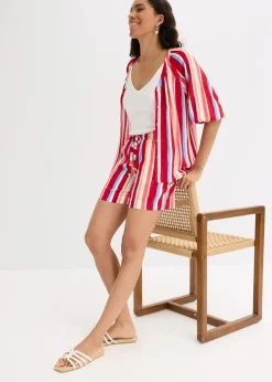 bonprix Bekleidung·Outdoorbekleidung|Bekleidung·Kleider|Schlupf-Shorts aus feiner Viskose mohnrot/helllachs/weiß gestreift