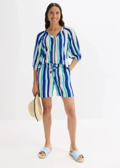 bonprix Nachhaltigere Materialien|Hosen|Schlupf-Shorts aus feiner Viskose arktikblau/hellblau/weiß gestreift
