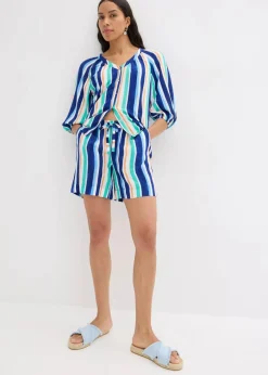 bonprix Nachhaltigere Materialien|Hosen|Schlupf-Shorts aus feiner Viskose arktikblau/hellblau/weiß gestreift