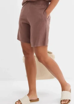 bonprix Hosen|Zweiteiler & Sets|Schlupf-Shorts aus Feinstrick matt braun