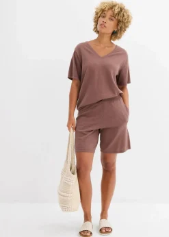 bonprix Hosen|Zweiteiler & Sets|Schlupf-Shorts aus Feinstrick matt braun