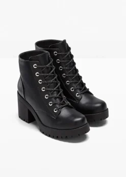 bonprix Boots|Schuhe & Accessoires In Spezialgrößen·Schuhe In Übergröße|Schnürboots mit Blockabsatz schwarz