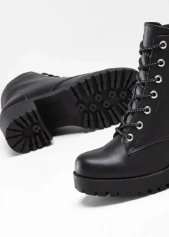 bonprix Boots|Schuhe & Accessoires In Spezialgrößen·Schuhe In Übergröße|Schnürboots mit Blockabsatz schwarz