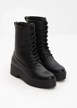 bonprix Boots|Schnürboots mit Plateau-Sohle schwarz