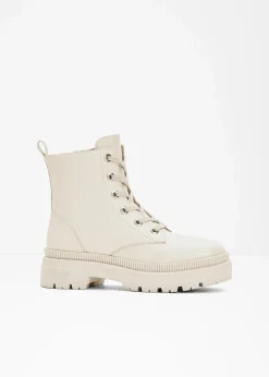 bonprix Boots|Schnürboots mit Profilsohle beige