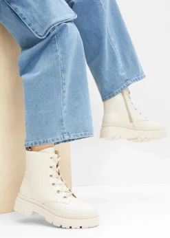 bonprix Boots|Schnürboots mit Profilsohle beige