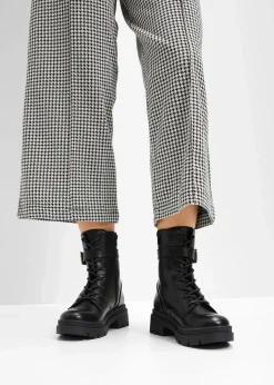 bonprix Gefütterte Winterschuhe|Boots|Schnürboots mit Schnalle schwarz