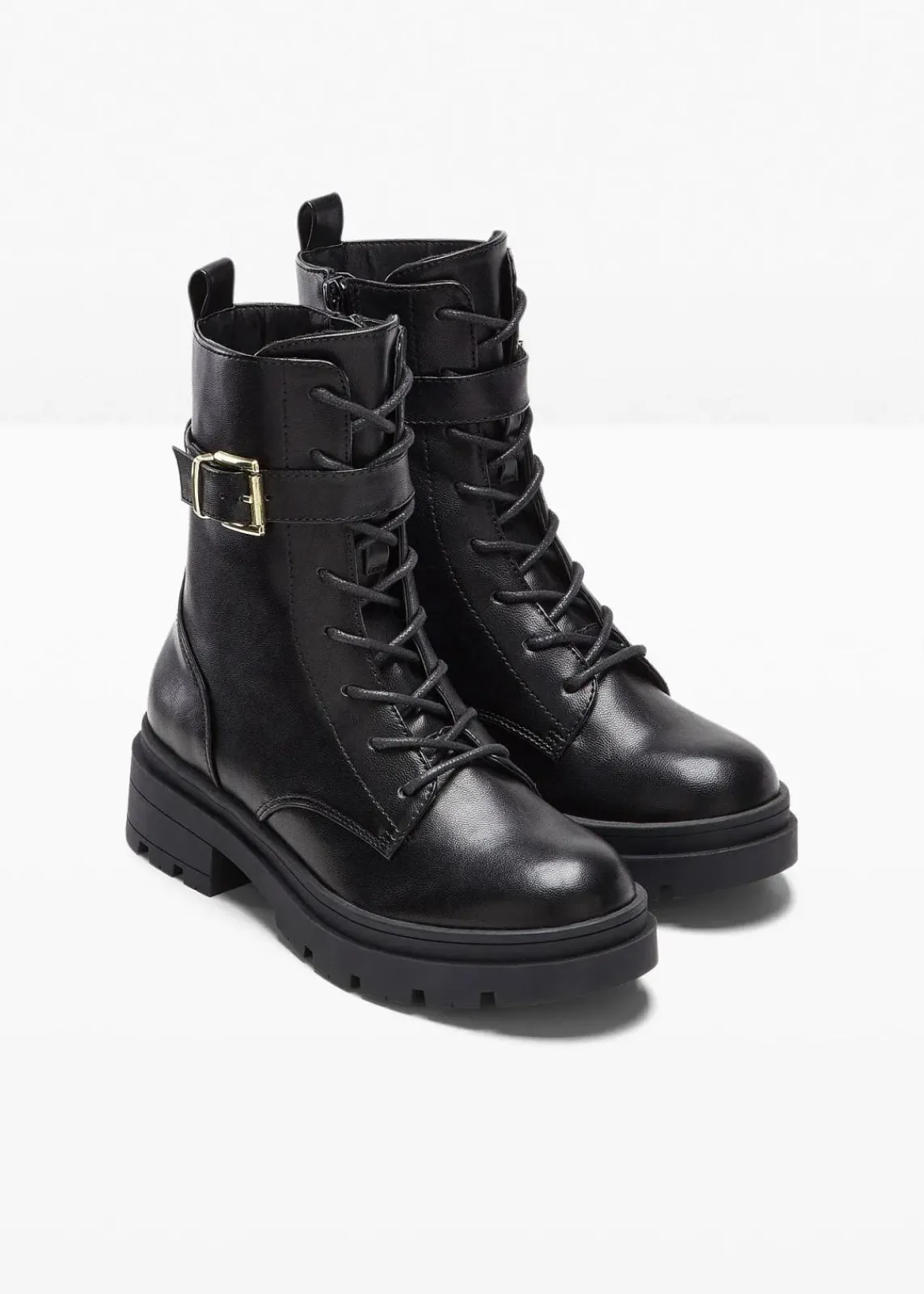 bonprix Gefütterte Winterschuhe|Boots|Schnürboots mit Schnalle schwarz