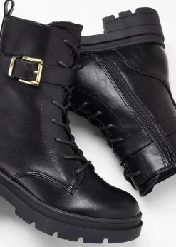 bonprix Gefütterte Winterschuhe|Boots|Schnürboots mit Schnalle schwarz
