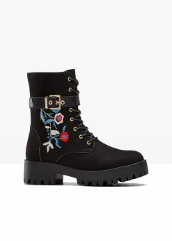 bonprix Boots|Schuhe & Accessoires In Spezialgrößen·Schuhe In Übergröße|Schnürboots mit Stickerei schwarz